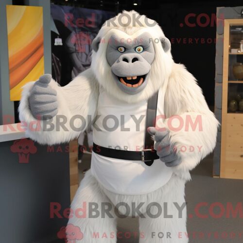 Costume De Mascotte Redbrokoly De Gorille Blanc Personnage Habillé Avec Un Gilet Et Des Écharpes