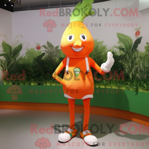 Costume De Mascotte Redbrokoly De Morue Orange Habillé D Un Blouson Aviateur Et De Ceintures