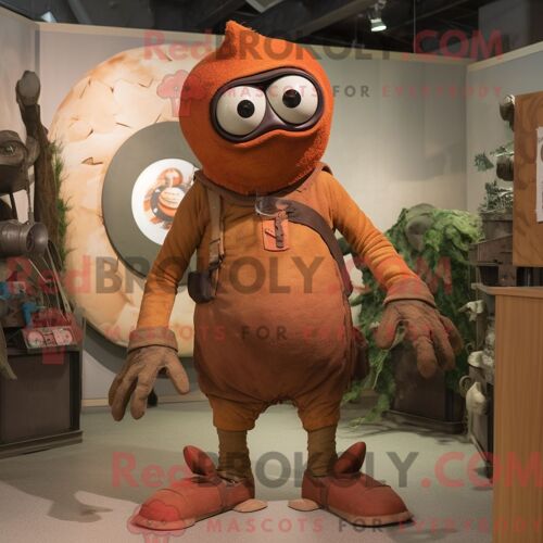 Costume De Mascotte Redbrokoly De Cyclope Rouille Personnage Habillé D Un Pantalon En Velours Côtelé Et De Lacets De Chaussures