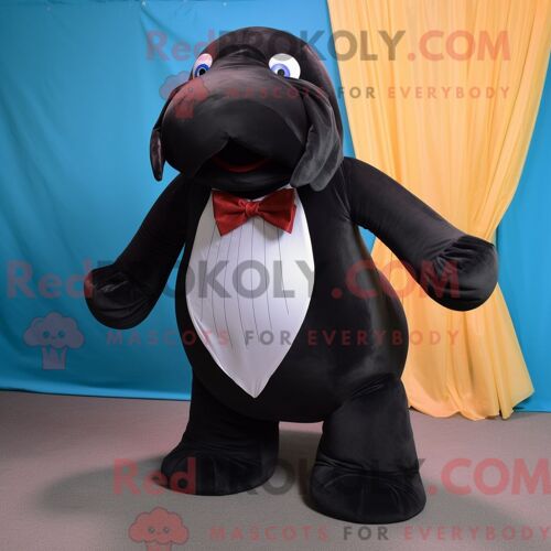 Costume De Mascotte Redbrokoly De Morse Noir Habillé D Une Jupe Circulaire Et De Noeuds Papillons