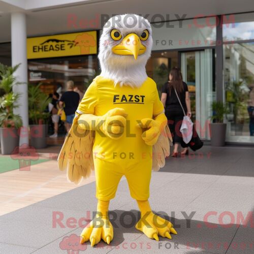 Costume De Mascotte Redbrokoly D Aigle De Haast Jaune Citron Personnage Habillé Avec Un T-Shirt Et Des Bracelets De Cheville