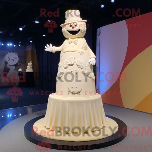 Costume De Mascotte Redbrokoly De Gâteau De Mariage Crème Personnage Habillé Avec Une Robe De Soirée Et Des Lacets De Chaussures
