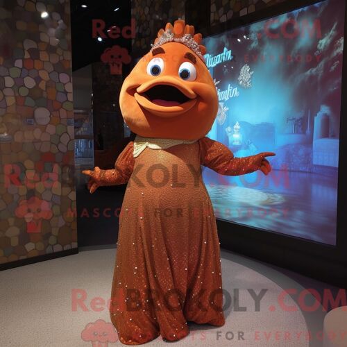 Personnage De Costume De Mascotte Redbrokoly De Rust Cod Habillé Avec Une Robe De Soirée Et Des Montres-Bracelets