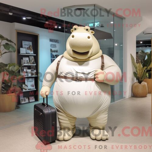 Mascotte Redbrokoly D Hippopotame Beige Costume De Personnage Habillé Avec Un Maillot De Bain Et Des Porte-Documents