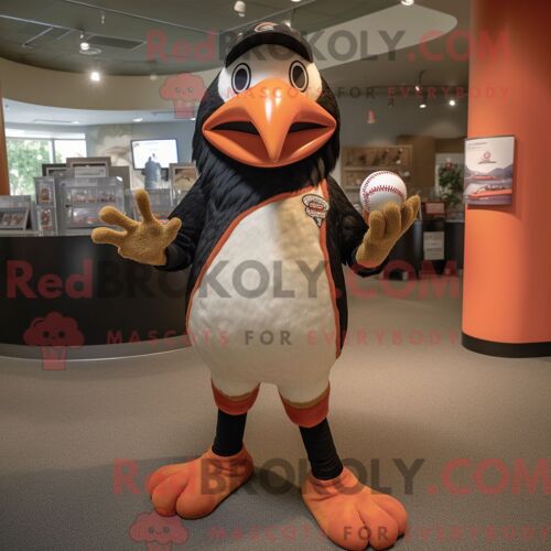 Mascotte Redbrokoly De Personnage De Poulet Orange Habillé D Un Jean Maman Et De Pochettes De Costume