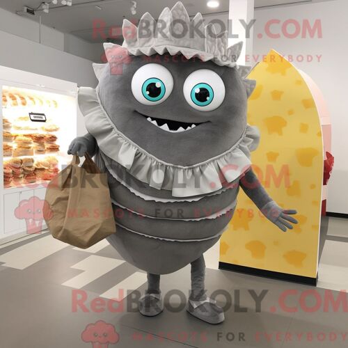 Costume De Mascotte Redbrokoly De Tacos Gris Habillé D Une Mini-Robe Et De Pochettes