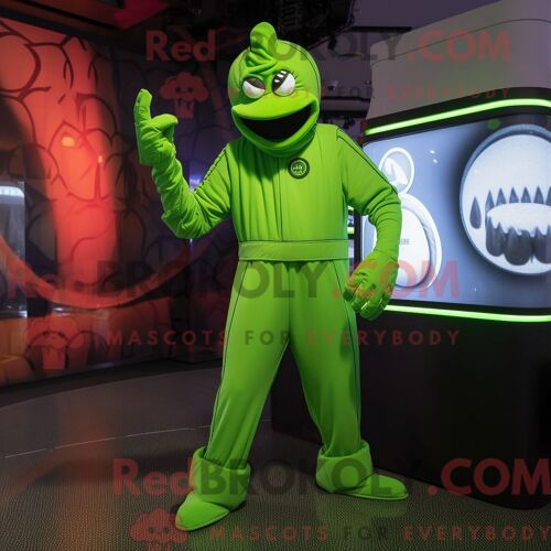 Costume De Mascotte Redbrokoly De Fer À Cheval Vert Citron Personnage Habillé Avec Une Combinaison Et Des Gants