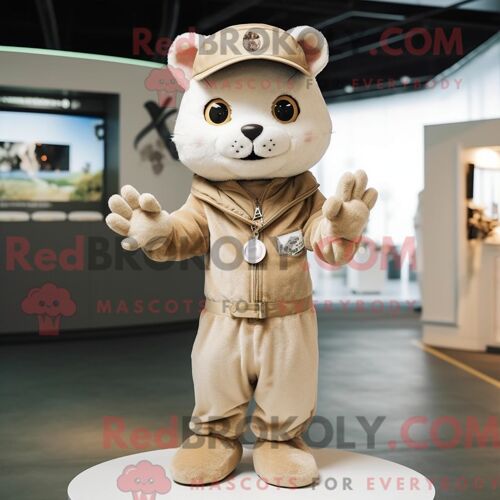 Mascotte Redbrokoly De Chat Beige Costume De Personnage Habillé Avec Une Combinaison Et Des Bonnets