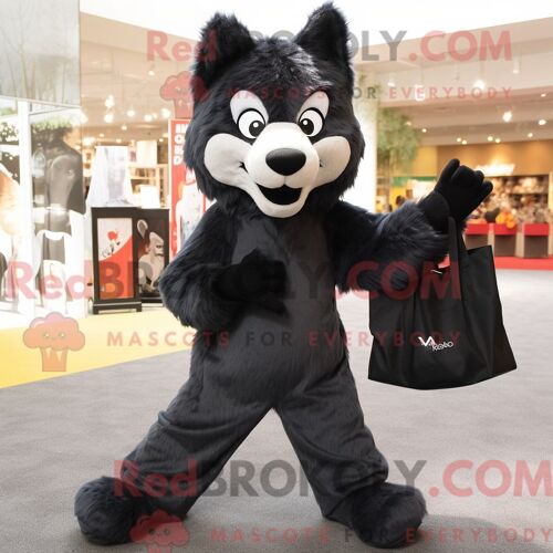 Personnage De Costume De Mascotte Redbrokoly Black Say Wolf Habillé Avec Un T-Shirt À Manches Longues Et Des Sacs Fourre-Tout