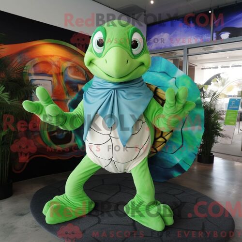 Costume Mascotte Redbrokoly De Poire Turquoise Habillé D Une Veste De Moto Et De Boucles D Oreilles