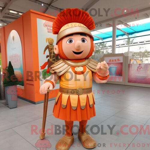 Costume De Mascotte Redbrokoly De Soldat Romain Peach Habillé Avec Une Jupe Et Des Bracelets