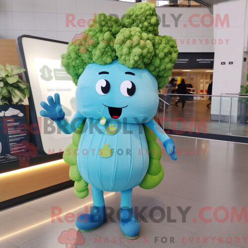 Costume Mascotte Redbrokoly De Mouton Suffolk Bleu Ciel Personnage Habillé Avec Un Maillot De Bain Une Pièce Et Des Cravates