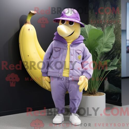 Personnage De Costume De Mascotte Redbrokoly De Bae Lavande Habillé Avec Un Blouson Aviateur Et Des Épingles À Chapeau
