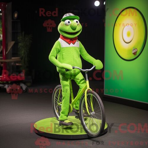 Personnage De Costume De Mascotte Redbrokoly De Monocycliste Vert Citron Habillé Avec Un Polo Et Des Bracelets De Cheville