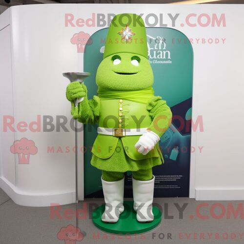 Costume De Mascotte Redbrokoly De La Garde Royale Britannique Vert Citron Habillé D Un Pantalon Capri Et De Châles