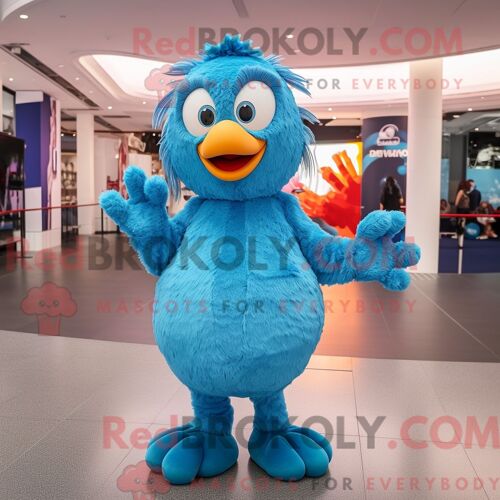 Costume Mascotte Redbrokoly De Dinde Bleu Ciel Personnage Habillé Avec Une Combinaison Et Des Bagues