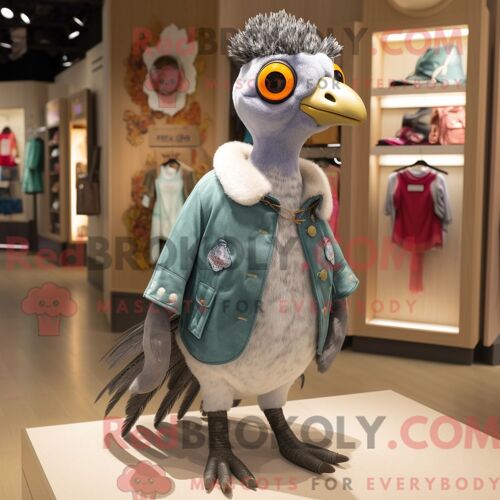 Costume Mascotte Redbrokoly De Paon Gris Personnage Habillé D Une Parka Et De Broches