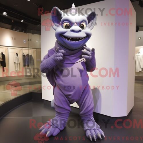 Costume Mascotte Redbrokoly De Gargouille De Lavande Personnage Habillé Avec Un Col Roulé Et Des Lacets De Chaussures
