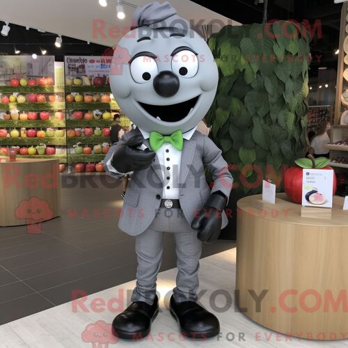 Personnage Mascotte Redbrokoly De Pomme Grise Habillé Avec Un Pantalon Habillé Et Des Colliers