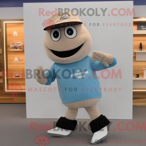 Costume De Mascotte Redbrokoly De Paire De Patins À Glace Beige Habillé D Un Pantalon De Yoga Et D Épingles À Chapeau