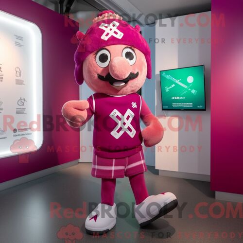 Costume De Mascotte Redbrokoly De Croix Celtique Magenta Personnage Habillé Avec Un Short De Course Et Des Bonnets