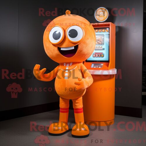 Mascotte Redbrokoly De Personnage Orange Gumball Machine Habillé Avec Une Barboteuse Et Des Bracelets
