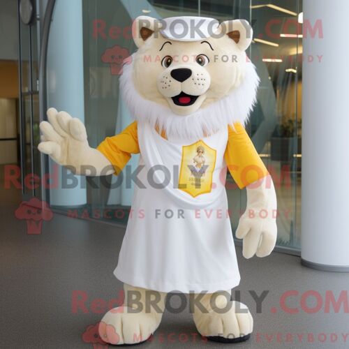 Costume De Mascotte Redbrokoly De Lion Dompteur De Crème Personnage Habillé Avec Une Robe Taille Empire Et Des Bonnets