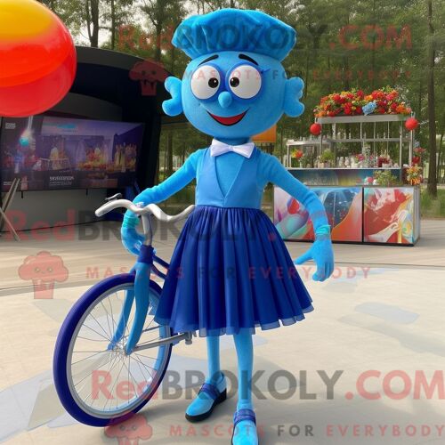 Personnage Mascotte Redbrokoly De Monocycliste Bleu Habillé D Une Robe De Cocktail Et De Noeuds Papillons