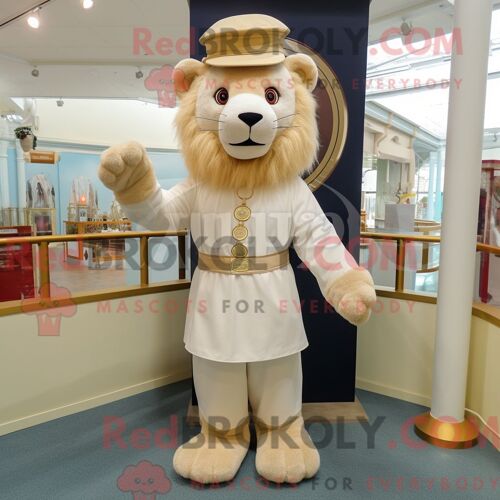 Costume De Mascotte Redbrokoly De Lion Dompteur De Crème Personnage Habillé Avec Une Robe Taille Empire Et Des Bonnets