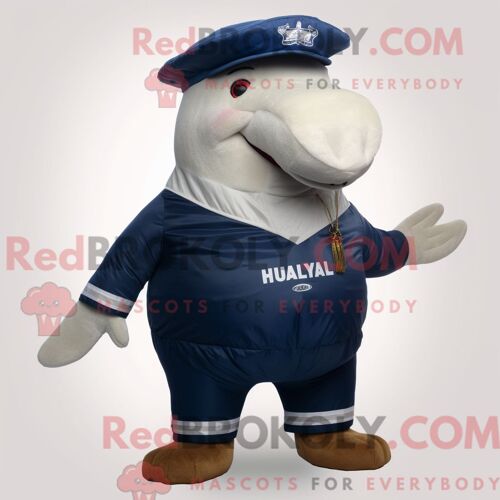 Costume De Mascotte Redbrokoly De Baleine À Bosse De La Marine Personnage Habillé D Un Short Cargo Et D Une Casquette