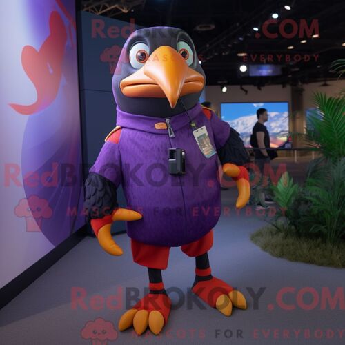 Costume Mascotte Redbrokoly De Toucan Violet Personnage Habillé Avec Un Sweat Et Des Montres