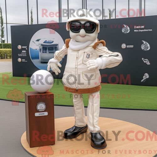 Mascotte Redbrokoly De Boule De Pétanque Blanche Costume De Personnage Habillé D Une Veste De Moto Et De Lunettes De Lecture