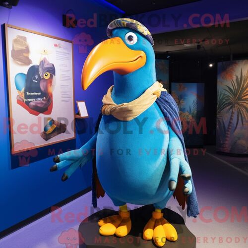 Costume Mascotte Redbrokoly De Toucan Bleu Personnage Habillé D Un Gilet Et D Épingles À Châle