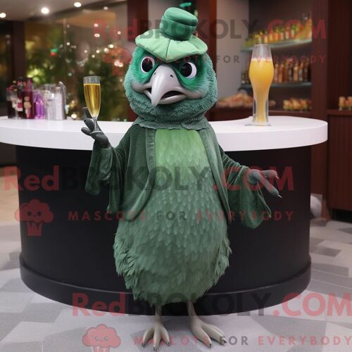 Costume De Mascotte Redbrokoly De Caille Vert Forêt Personnage Habillé Avec Une Robe De Cocktail Et Des Casquettes