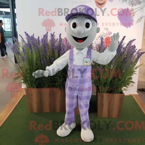 Personnage De Costume De Mascotte Redbrokoly De Bouquet De Fleurs De Lavande Habillé Avec Une Chemise Boutonnée Et Des Bracelets De Chevill