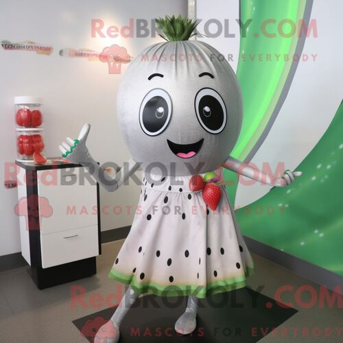 Costume De Mascotte Redbrokoly De Pastèque Argentée Personnage Habillé Avec Une Jupe Crayon Et Des Colliers