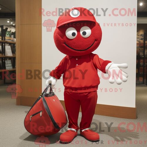 Personnage Mascotte Redbrokoly De Skateboard Bleu Marine Habillé Avec Un Coupe-Vent Et Des Clips Pour Écharpe