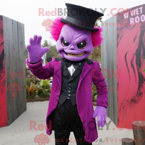 Personnage De Costume De Mascotte Redbrokoly De Magenta Graveyard Habillé Avec Une Veste De Costume Et Des Gants