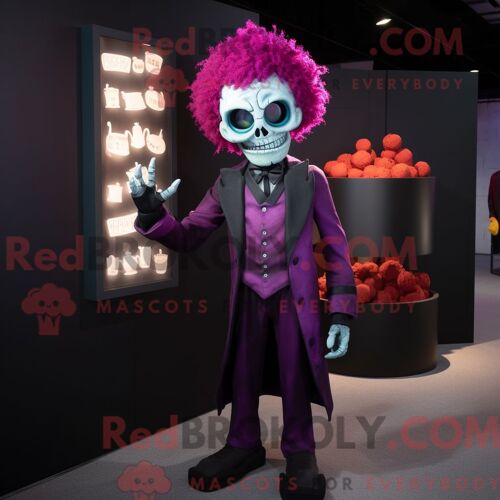Personnage De Costume De Mascotte Redbrokoly De Magenta Graveyard Habillé Avec Une Veste De Costume Et Des Gants