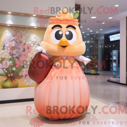 Costume De Mascotte Redbrokoly De Sablier De Pêche Habillé Avec Une Robe Longue Et Des Pochettes