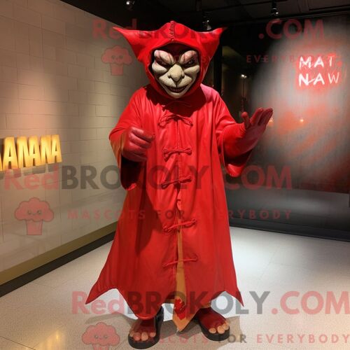 Personnage De Costume De Mascotte Redbrokoly De Diable Habillé Avec Un Imperméable Et Des Écharpes