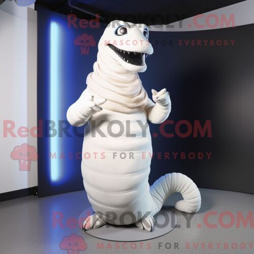 Costume Mascotte Redbrokoly De Titanoboa Blanc Personnage Habillé Avec Un Col Roulé Et Des Écharpes