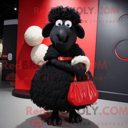 Costume De Mascotte Redbrokoly De Mouton Noir Habillé D Une Robe De Bal Et De Sacs À Main