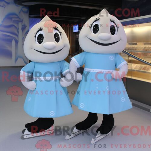 Costume De Mascotte Redbrokoly De Paire De Patins À Glace Crème Habillé D Une Robe Portefeuille Et De Sacs À Main