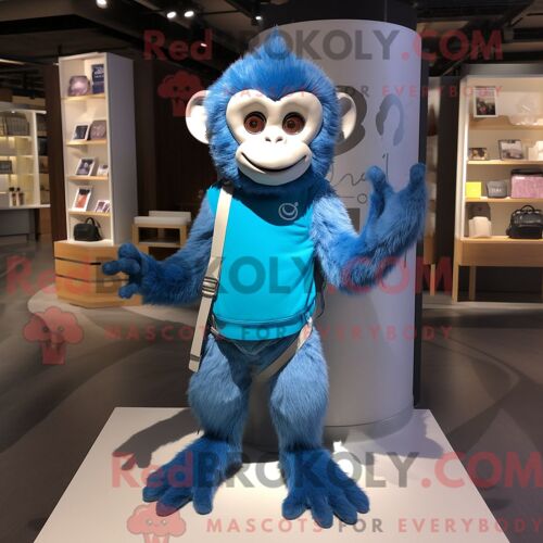 Costume Mascotte Redbrokoly De Singe Bleu Habillé D Un Sweat Et De Portefeuilles