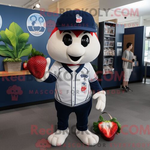 Costume De Mascotte Redbrokoly De Fraise Marine Personnage Habillé Avec Un T-Shirt De Baseball Et Des Porte-Documents