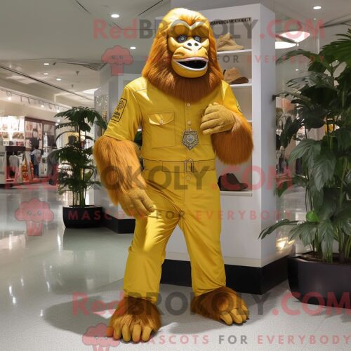 Costume De Mascotte Redbrokoly D Orang-Outan Doré Habillé D Un Pantalon Capri Et De Ceintures