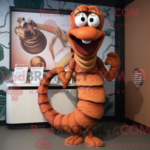 Costume De Mascotte Redbrokoly De Serpent Rouille Habillé D Un Rash Guard Et De Pinces À Cheveux