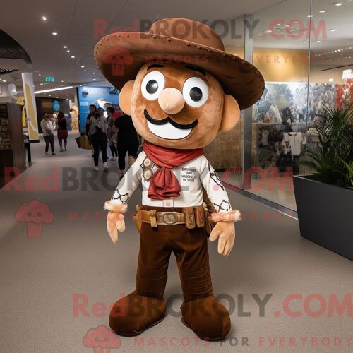 Personnage De Costume De Mascotte Redbrokoly De Cowboy Marron Habillé Avec Un Legging Et Des Porte-Clés