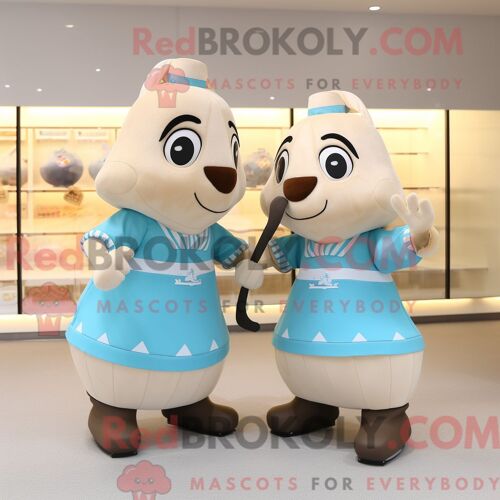Costume De Mascotte Redbrokoly De Paire De Patins À Glace Crème Habillé D Une Robe Portefeuille Et De Sacs À Main